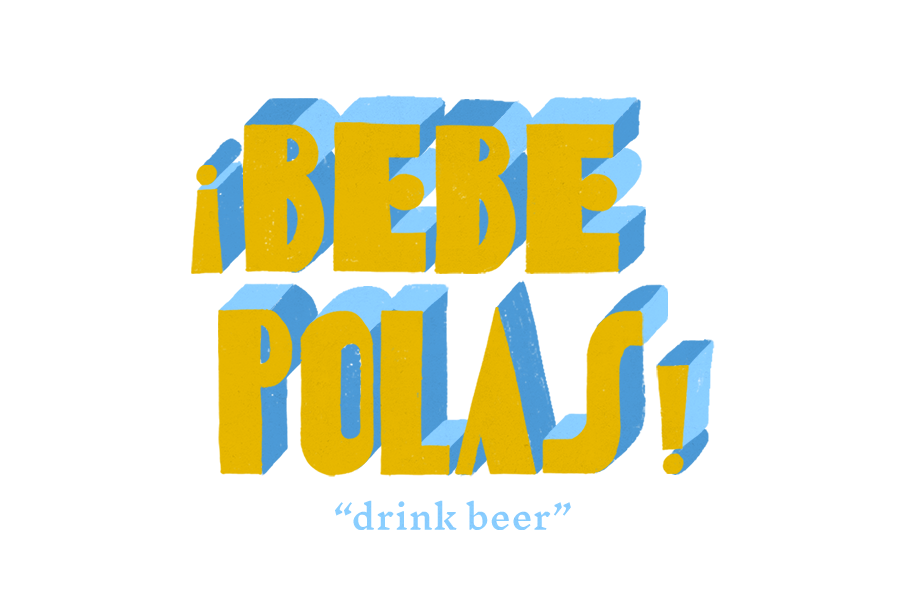 3D typography design of the words bebe polas hand drawn in yellow and blue, for Tejo Social, by SAINT Design.